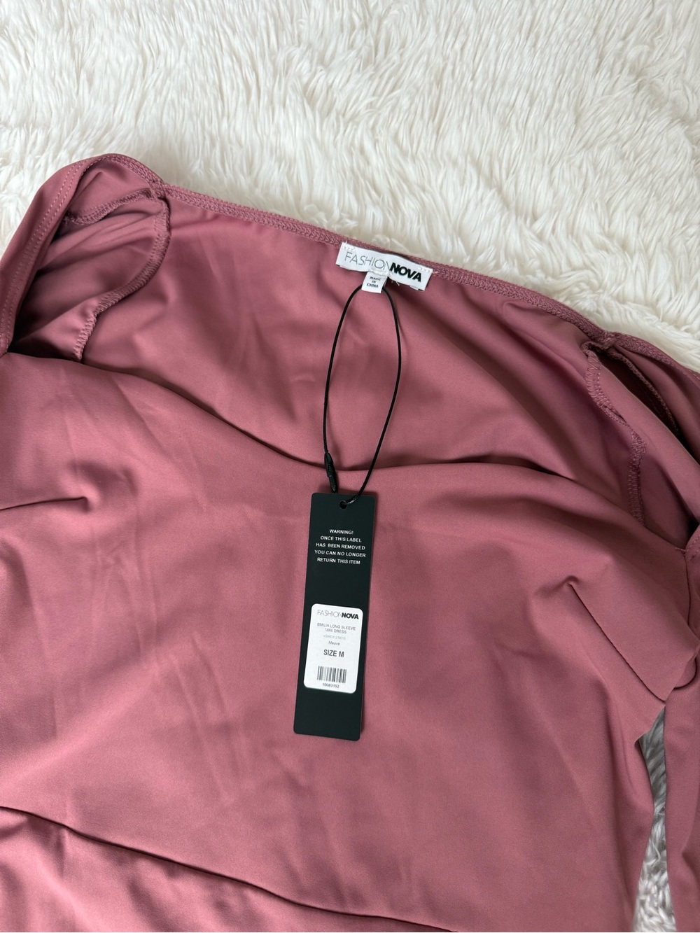 Fashion Nova Mauve Long-Sleeve Square Neck Tunic - Picture 3 of 4